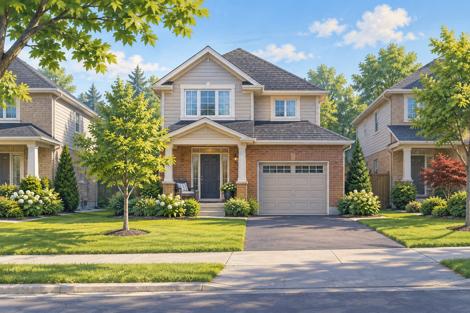 A sunny suburban home with a front garden
